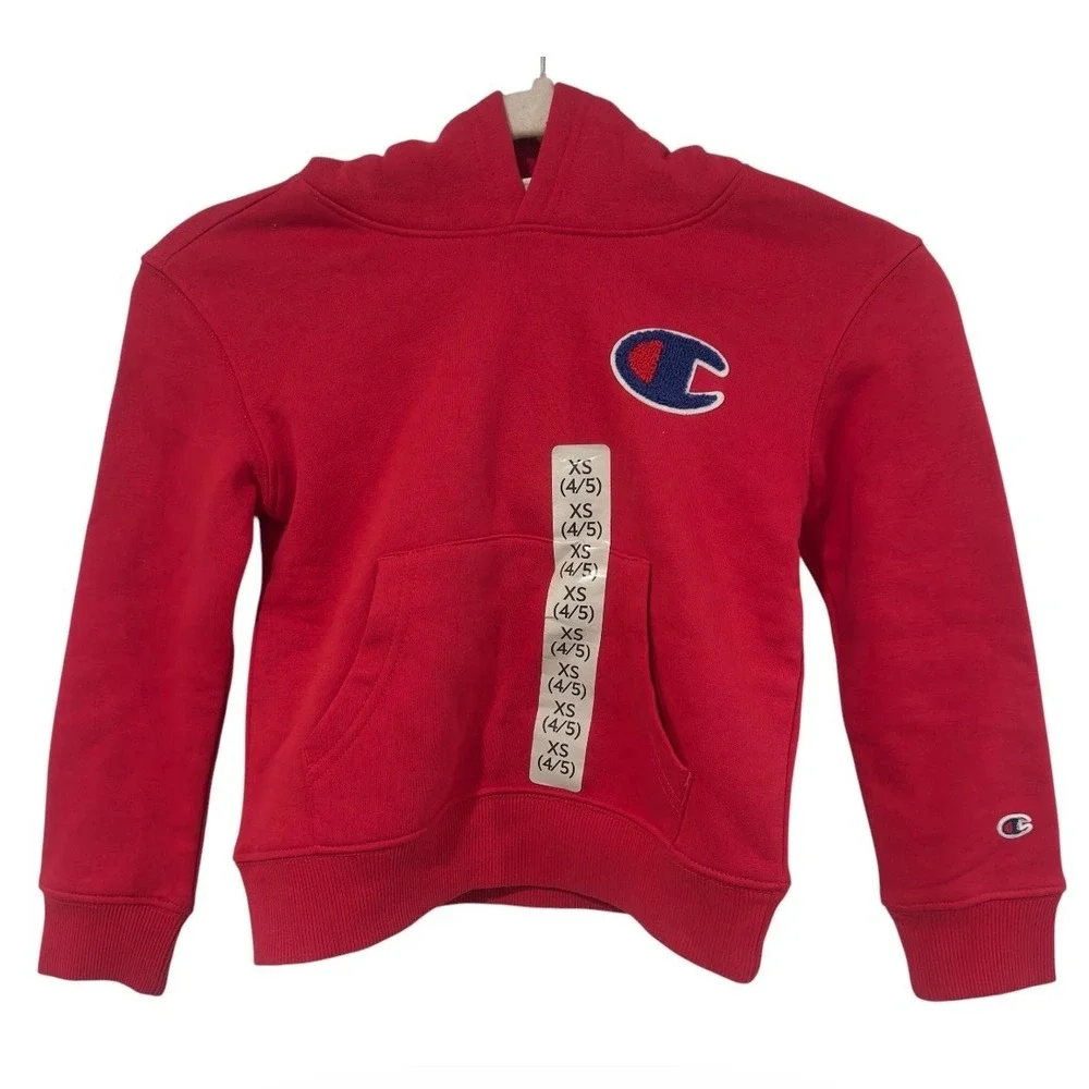 Champion‎ Boys Logo Hoodie Lychee Red Fleece Pullover XS 4/5 C935HD0733 NWT